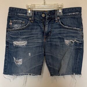 Ag Adriano Goldschmied Blue Distressed Jean Shorts